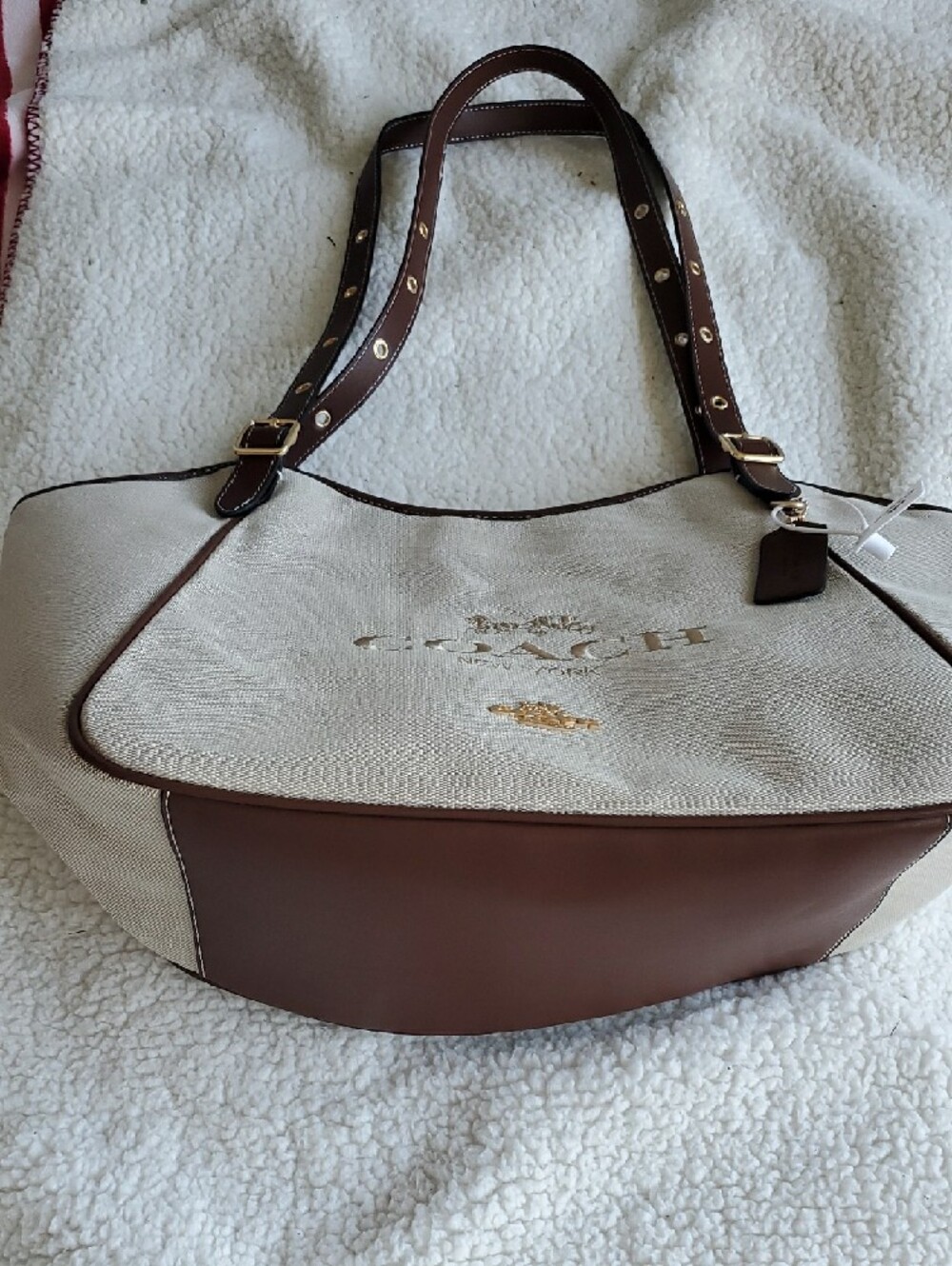 Coach Beige Canvas Tote with Brown Trim and Gold Hardware - Picture 5 of 12